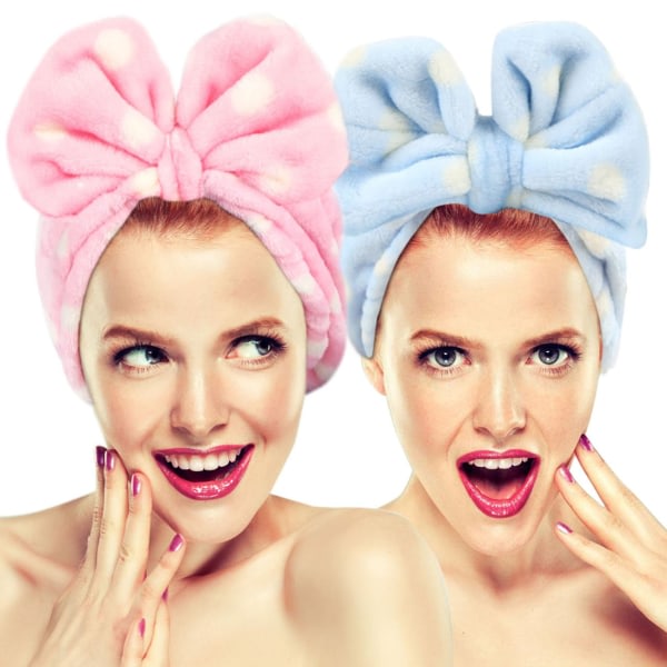 Kosmetik hårband för att tvätta ansiktsdusch Spa pannband Justerbart elastiskt hårband (rosa/blått)