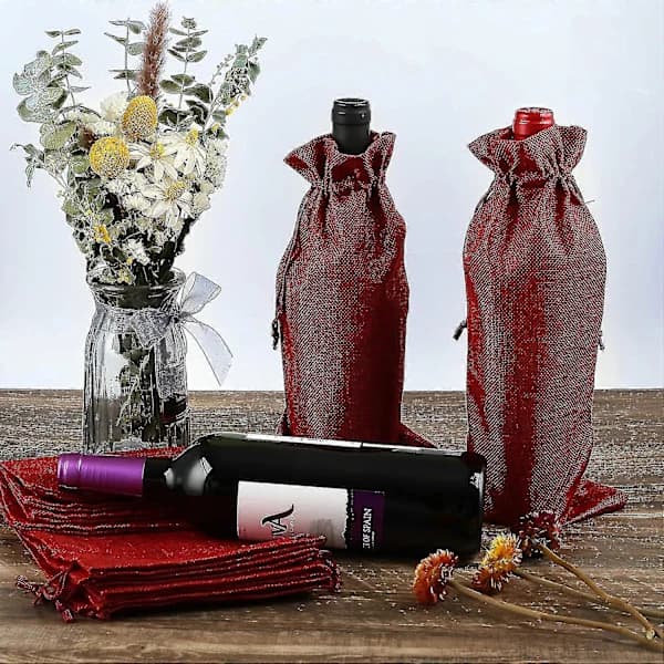 12 st vinflaskor, naturliga juteväskor, flaskväska, tygpåsar, presentpåsar för vinflaskor, champagneflaskor, 16 x 36 cm