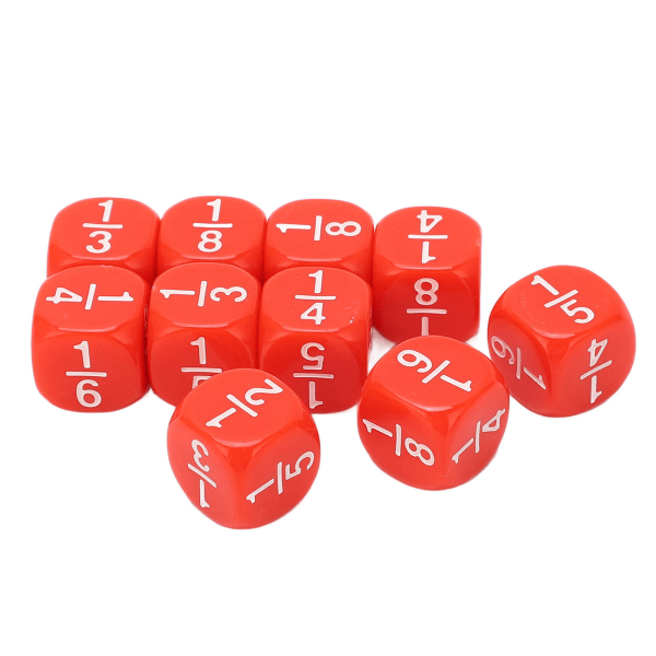 20 stk. brøkdele terninger klassesæt plastik 6-sidet multi-facetteret bordspil tilbehør til børn matematikøvelse Rød