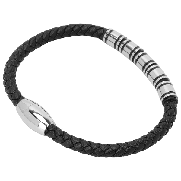 Flettet armbånd i rustfrit stål til mænd Moderigtigt PU-læderarmbånd med magnetlås