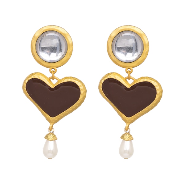 Simpel mode hjerteform legering øreringe dekoration smykker (brun)