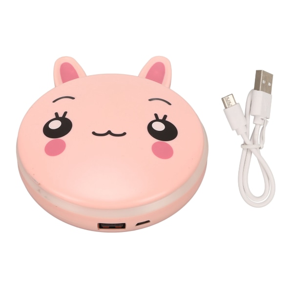 5 i 1 elektrisk håndvarmer Genopladelig LED Power Bank bærbar elektronisk håndvarmer med spejl Pink Bunny