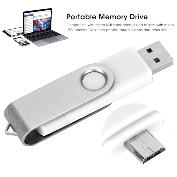 2 i 1 USB-minne OTG USB-minne Micro USB Datalagring Vit CW10040128GB