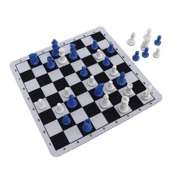 Sjakkmenn med 1,89 tommers kongeplastsjakkbrikker med sjakkbrett for voksne Barn Festrekvisita blå og hvit