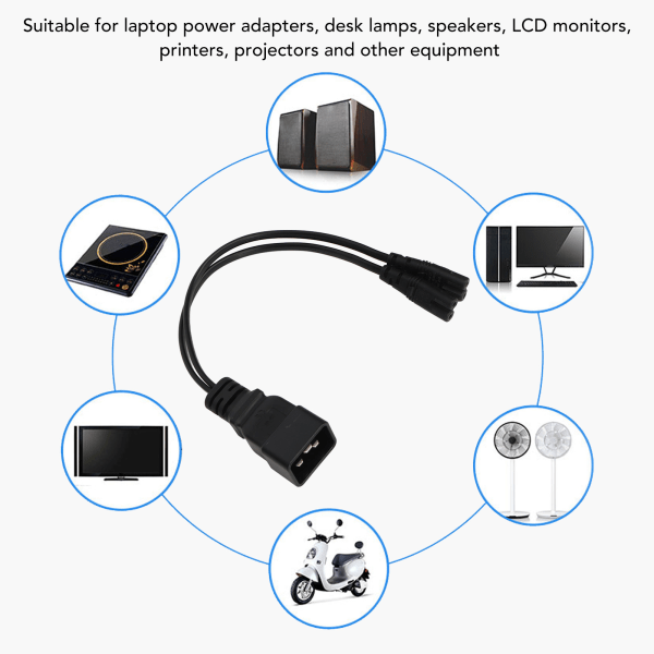Dubbel IEC320 C7 till C20 sladd Universal Y Power Splitter-kabel för skrivbordslampa LCD-skärm Digitalkamera 12,6 tum