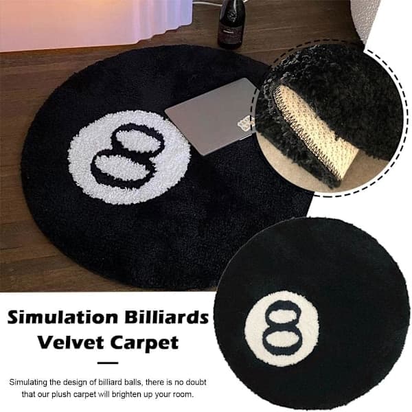 Simuloitu biljardi numero 8 matto, pyöreä, tuftattu, musta, 60*60cm