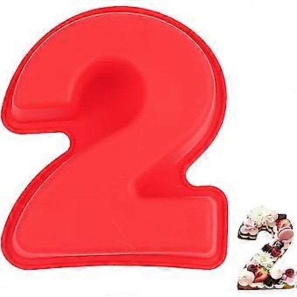Numero 2 Kakkuvuoat, 3D Suuret Silikoninumerot Kakkuvuoat, DIY Leivontakakkuvuoat, Tarttumattomat Kakkuvuoat Syntymäpäiville ja Vuosipäiville