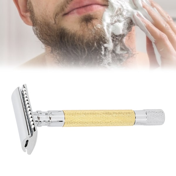 Retro manuell barberhøvel Sinklegering dobbeltsidig sikkerhetsskjegg barberhøvel (uten blad) Gull