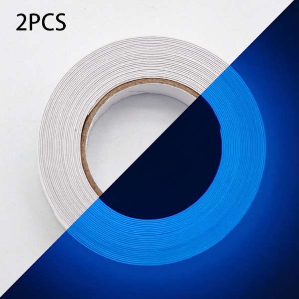 2 rullar (Blu-ray) fluorescerande tejp - 5m x 10 mm - Lysande t