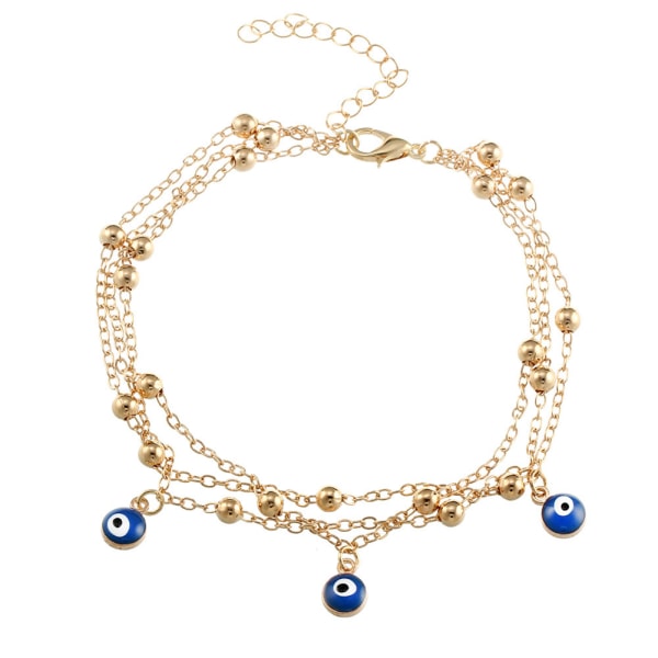 Summer Blue Eye Bead Pendant Fod Ornament Chain Beach Ankel Armbånd Smykkegave (Gylden)
