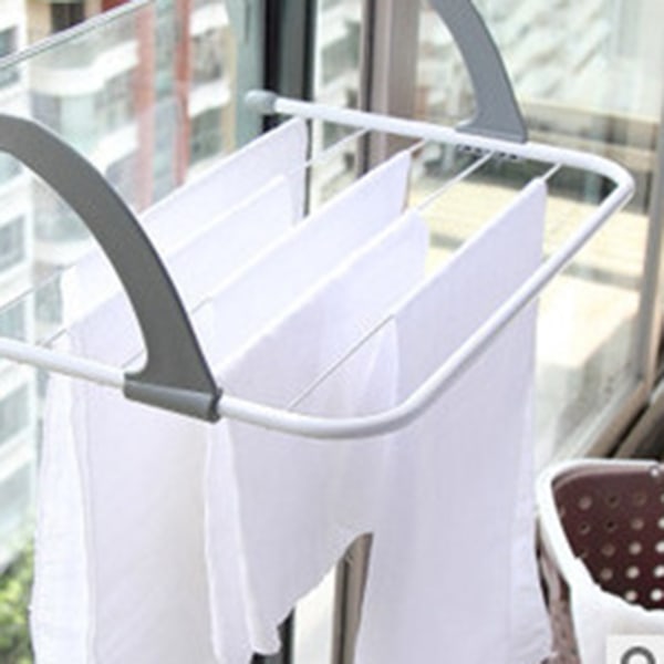 Bärbart klädtorkställ Flerfunktionshopfällbart hängande torkställ för balkongräcken Fönsterbräda Grå