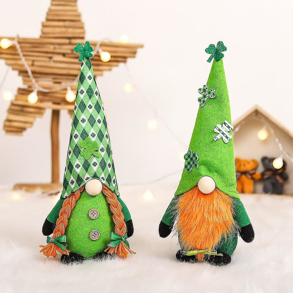 St. Patrick's Day Gnome Plysch Elf-dekorationer, ansiktslösa eldre dockor Irländsk festivaldekor kompatibel med Home T
