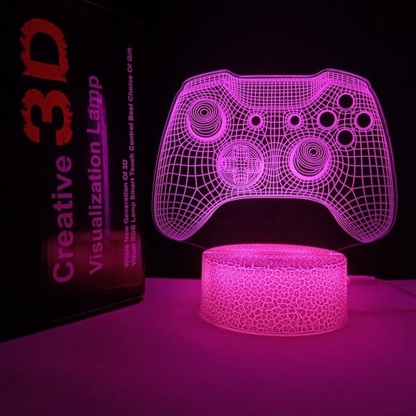 3D Game Controller LED Natlampe USB Illusion Lampe med Stabil Base, Cool Skrivebordsindretningsgave til Gamere og Spillerum crack base handle 2 Crack Touch Colorful Set