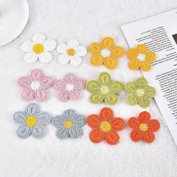 24 st virkade blomapplikationer, blommor att sy på, blomdekorationer för DIY-hantverk, kläder, skor, håraccessoarer - 15 cm