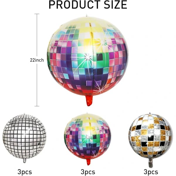 Diskokuleballonger, 9 stk 56 cm discofestdekorasjoner