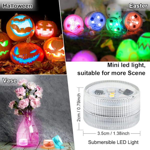 10-pack Mini LED-dyklampor, Mini LED-akvarielampor, Vattentäta undervattenslampor RGB Flerfärgade LED-lampor med 2 fjärrkontroller