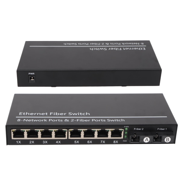 Tx1310nm RX1550nm Ethernet Fiber Switch 2 Optisk Port 8 Elektrisk Port Opp til 20 km Single Mode Fiber Transceiver 100?240V EU Plugg