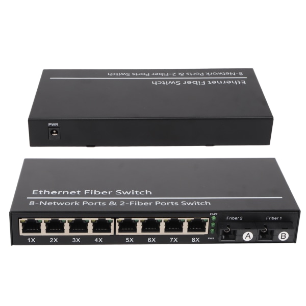 Tx1310nm RX1550nm Ethernet Fiber Switch 2 Optisk Port 8 Elport Upp till 20 km Single Mode Fiber Transceiver 100?240V EU-kontakt