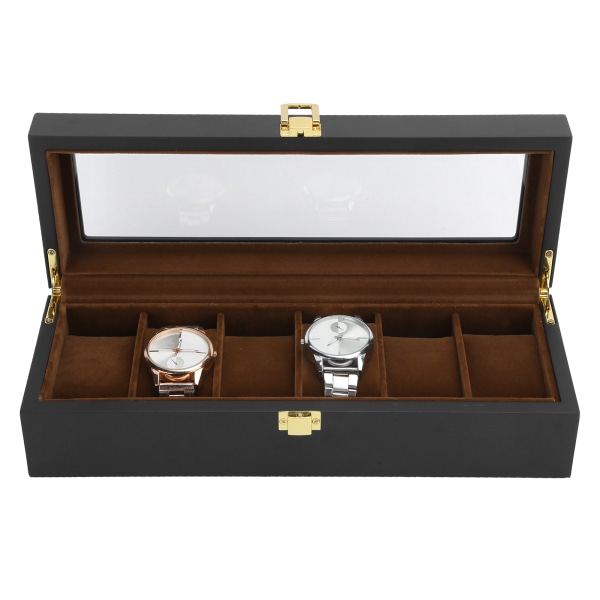 Six Grid Watch Box Solid Wood Armbåndsur Display Case Pakking Sorte smykker Organizer