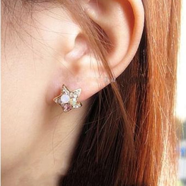 Fasjonable kvinner jente Fem-spiss Star Ear Stud øredobber dekorasjon smykker tilbehør