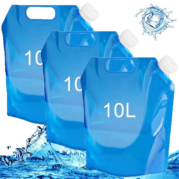 3-pack hopfällbar vattenpåse, 10L dricksvattenbehållare, bärbar vattenblåsa, hopfällbar campingreservoarpåse, för camping och vandring. PR
