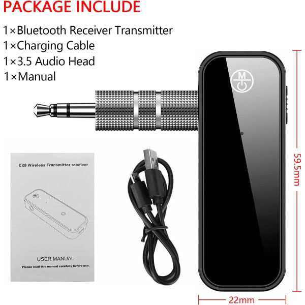 Bluetooth 5.0 -vastaanotin autoon, 3,5 mm liitäntä, langaton, kannettava