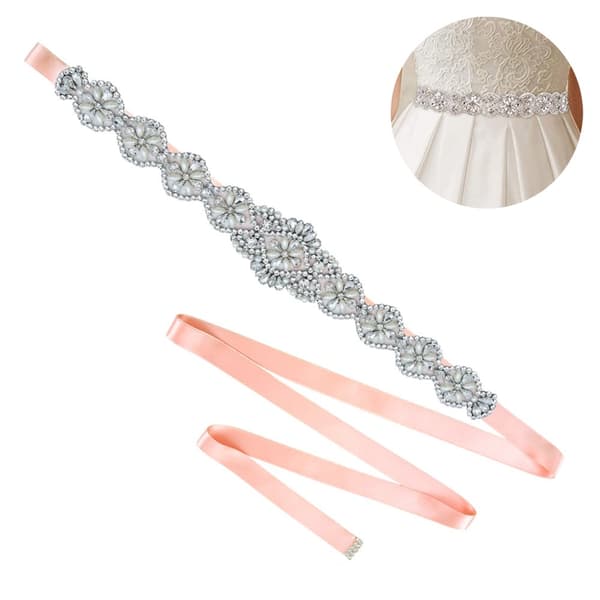 Silver Rhinestone Bröllopsbälte - Brudbälte med Rhinestone för Formella Aftonklänningar - Beige