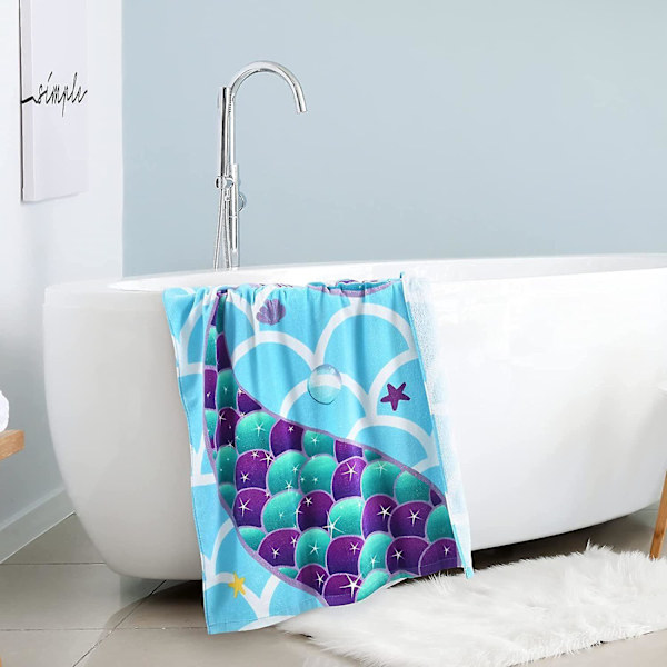 2024, Havfrue Strandhåndklæde - 160 x 80 cm Badehåndklæde til Børn Bomuld Terry Cloth Blød Hudvenlig Absorberende Rejsedusch Svømning Camping Håndklæde