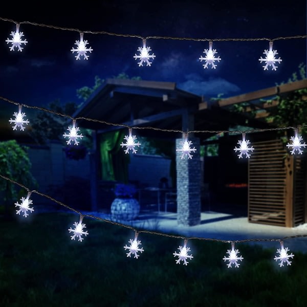 Juldekorationer, 19,6 Ft 40 Led Snowflake String Lights Batteridrevet inden for husjulbelysning, vandtät udendørsbelysning til Xmas Garden Patio
