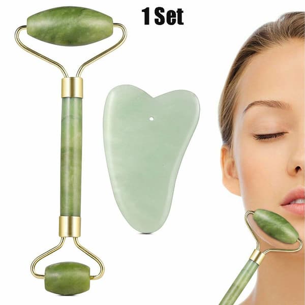 Jade Roller Massasjerolle og Gua Sha-brett for slanking
