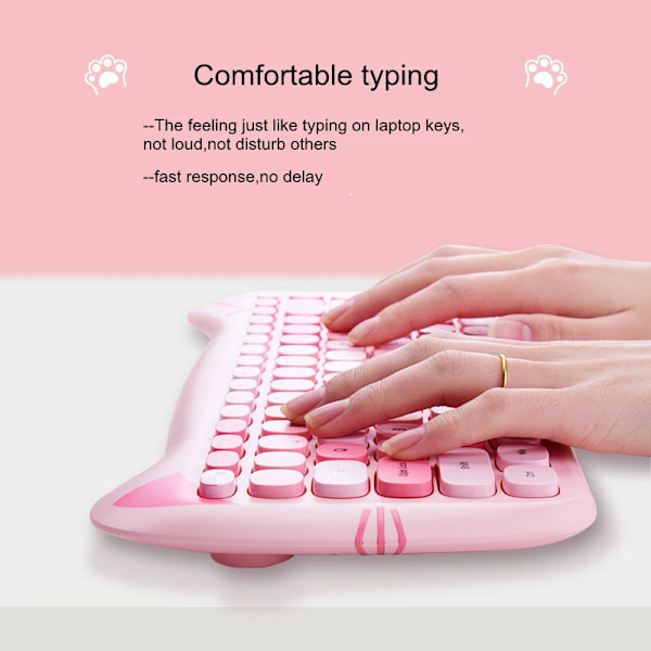 Söt katt 2.4G trådlöst tyst litet tangentbord och muskombinationssats flickpresent 84 tangenter Macarone rosa lila gul för PC bärbar dator L1603