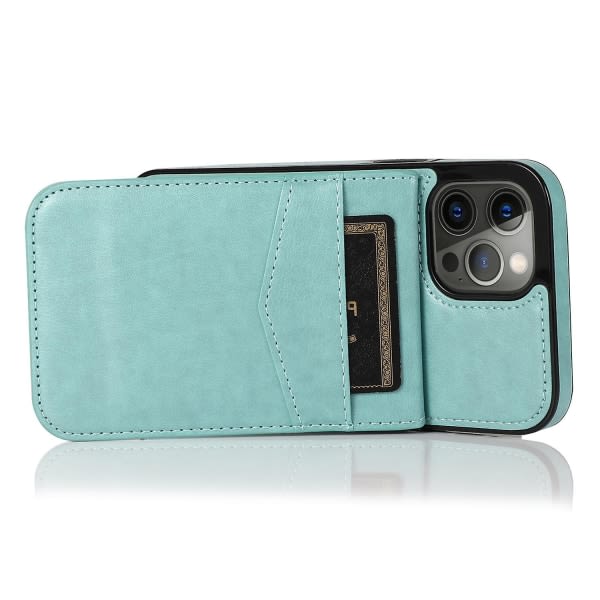 Lærbelagt Tpu Kickstand-deksel for Iphone 12 Pro Max, Kortholder Mobiltelefondeksel Mintgrønn