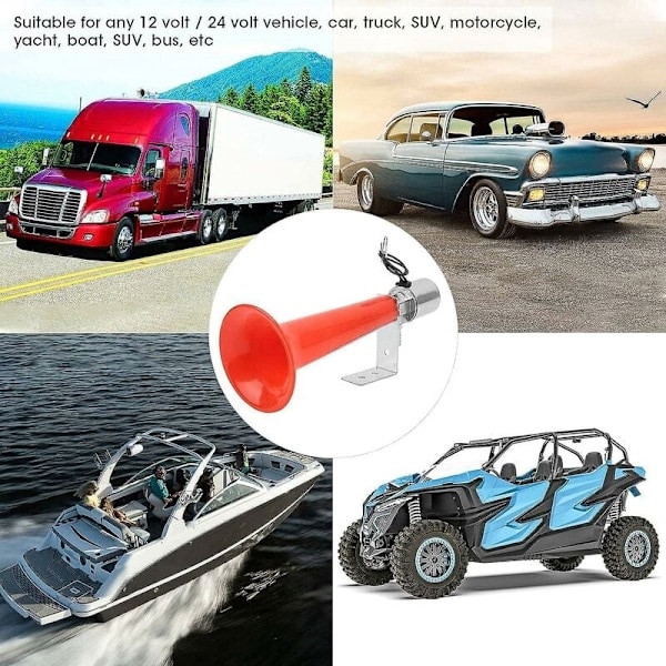 Universell Tyrkisk Fløyte, 12v 24v Lufthorn for Lastebiler 180db Rødt Horn Formål 12v/24v Campingvogner Lastebiler SUVer Motorsykler Tyrkisk Fløyte...