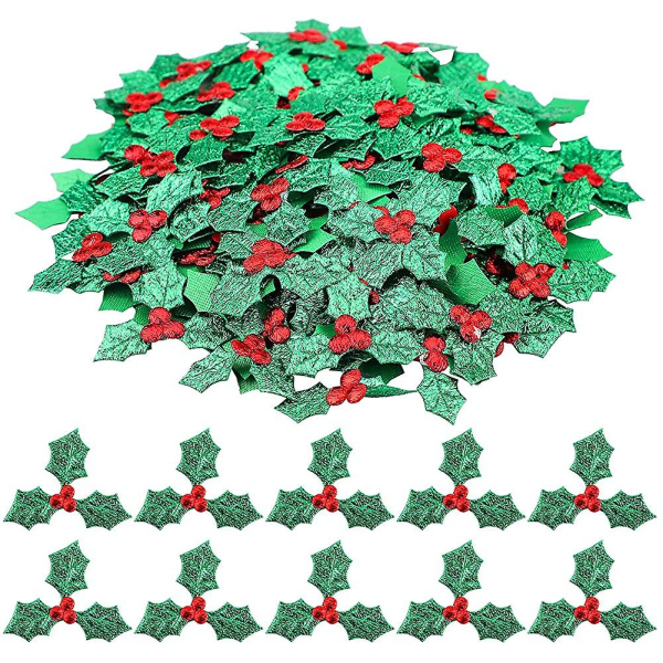 200st konstgjorda järnekbär med grønt blad Konstgjorda tallplockar falska röda