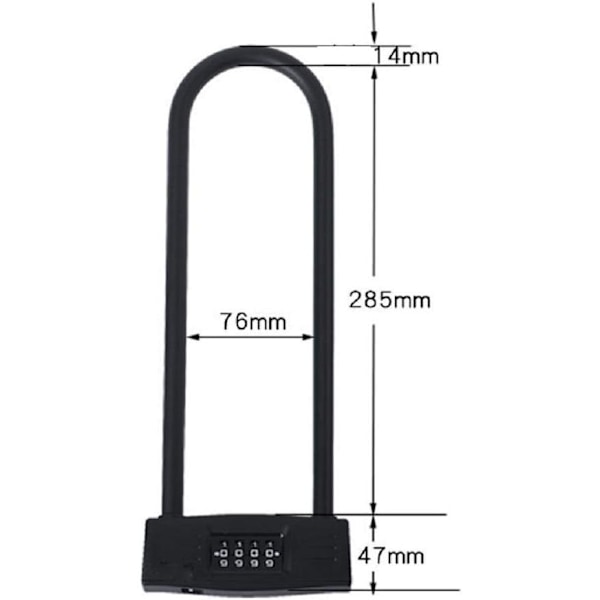 4-sifret U-lås motorsykkellås / sykkellås - Låsbart kombinasjonslås / Tilbakestillbar D for sykler / låsbar dør. (Svart)