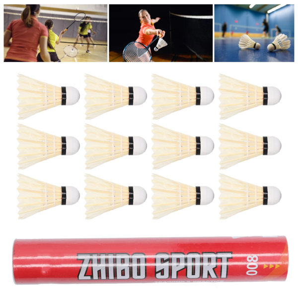 12 stk Hvit treningsklasse badmintonsett Balansert mellomhastighet Profesjonelt utendørs sport badmintonsett