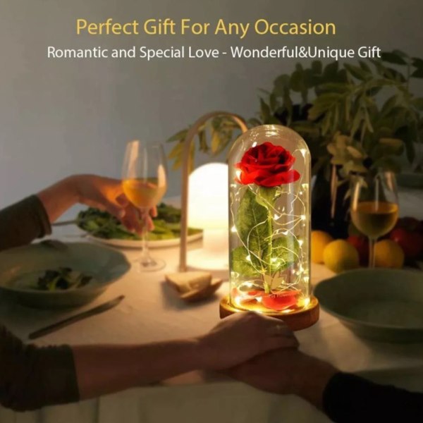 Rose glasflasklampa Vacker levande LED rostorkade blomflasklampa för födelsedag Alla hjärtans dag presenter