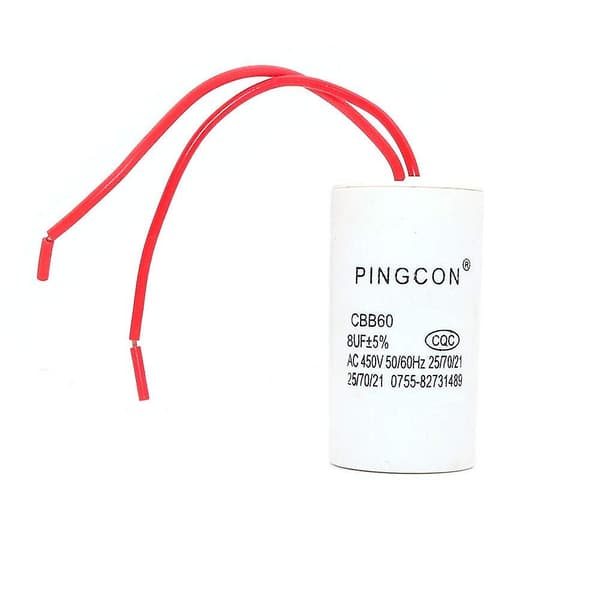 2 st CBB60 AC 450V 8uF 2-trådig cylindrisk motorstartkondensator