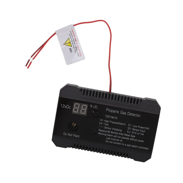 RV Propan Gas Detector 85dB Larm med högt ljud RV Propan Alarm med UL-certifierad sensor Svart