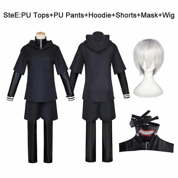 Jp Anime Tokyo Ghoul Ken Kaneki Cosplay-asu Täydellinen setti Musta Nahkainen Taisteluasu Naiset Miehet Halloween-asu Naamiolla Peruukki SettiE M SettiE M
