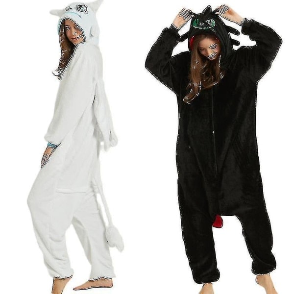 Hampaaton lohikäärme Valkoinen Musta Onesie Aikuinen unisex flanelli pyjama Anime Cosplay Kouluttaa lohikäärmeesi Univaatteet V Yz Black 125  131*140cm Black 125  131*140cm