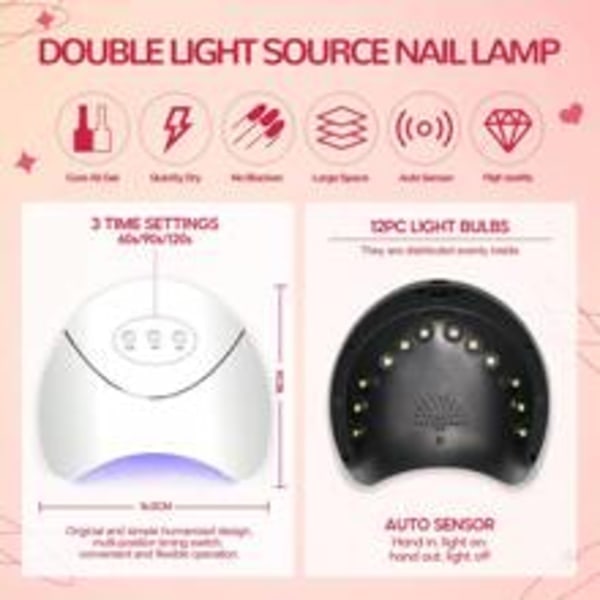 20 Farver Gellak med UV-lampe, Neglefarve Gel Negle Aftagelig Gellak UV Neglefarve