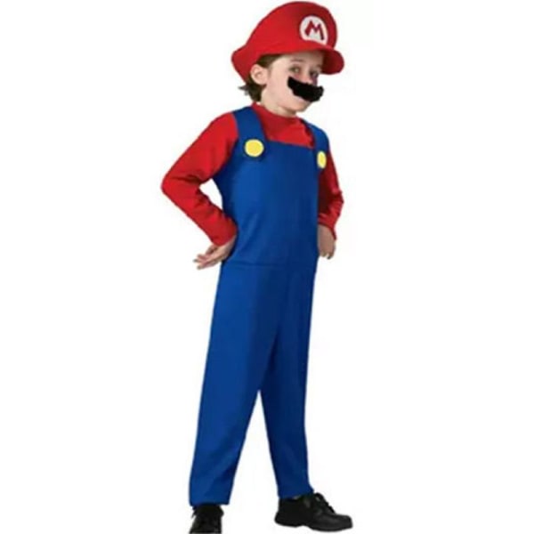 Super Mario Kostym Vuxna Barn Pojke Flicka Cosplay Fancy Dress Up Festkläder Röda pojkar 9-10 år