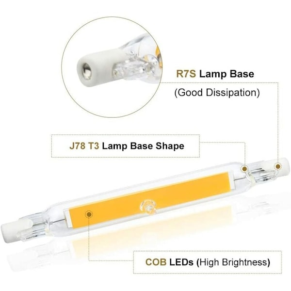 5W R7S 78MM J78 COB Filament LED-lampa, 500 Lumen 360 Grader, motsvarande 30W 48W 50W Halogenlampa, Perfekt för Hem, Kök, Rum, Balkong, Kontor