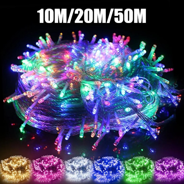 Jouluvalot 10M 20M 30M 50M Koristeelliset Led-nauha Keijukaisvalot 8 Tilaa Garland Valot Hääjuhliin Lomavalot 220V 110V Multicolour 50M 500LED-EU Plug