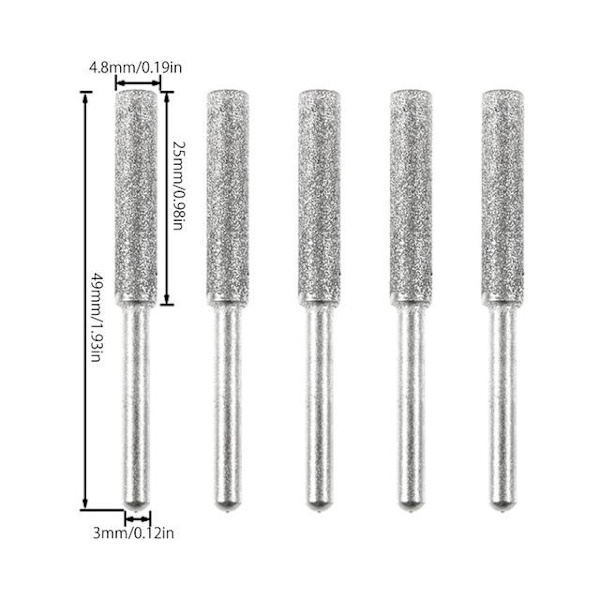 5 stk. Diamantbelagte Cylindriske Burr 4,4/4,5/4,8 mm Kædesavsslibestein Fil Kædesavsslibning Udskæring Slibning Værktøjer Matches the image 5PCS 4.0mm