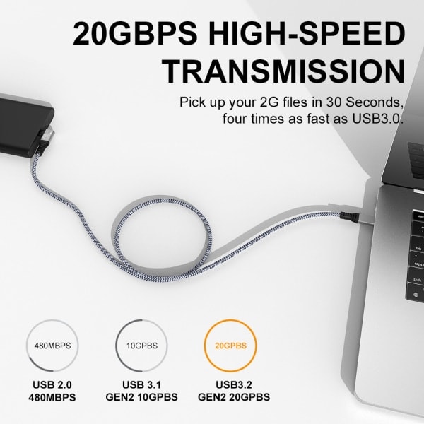 240W 90-graders rätvinklig GEN 2 USB 3.2-kabel USB-C hane till hane 20 Gbps Flerfärgad 2 m