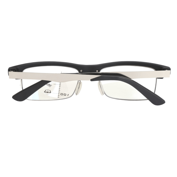 Multifocus læsebriller Blå belysning Blokering Klare synsbriller Sort stel til ældre Sølvfarvet ben +100