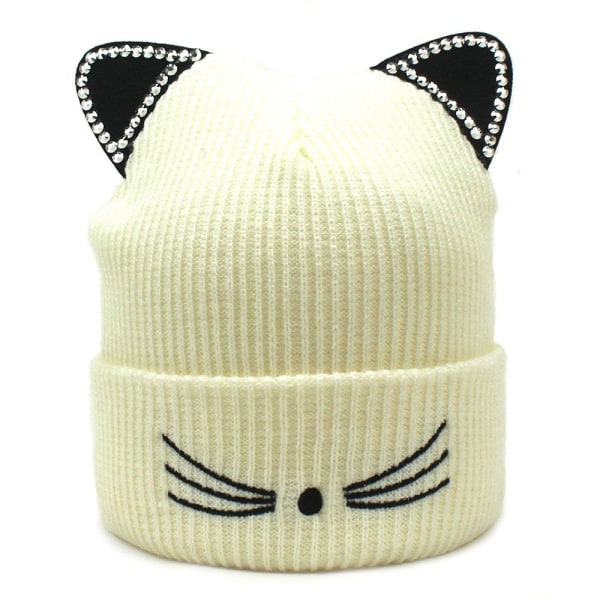 Strikket Cat Skullies Beanie Warm Woman Cap BLÅ blå blue