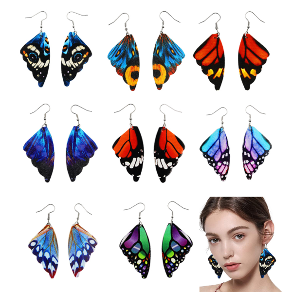 8 par läderörhängen för kvinnor Butterfly Wings Läder